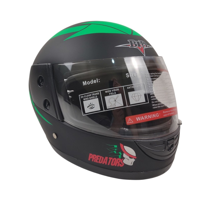 Мото шолом, закритий (L 59-60) BLD "PREDA TORS", чорно-зелений, матовий (825) фото westvelo.com
