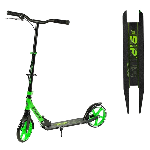 Самокат дитячий 2-х колісний, Skyper «SIRIUS» S-95019, Ø200mm, 1 амортизатор, ручне гальмо, салатово-чорний фото westvelo.com