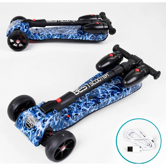 Самокат дитячий 3-х колісний, Best Scooter «MAXI» 46189 синій, колеса PU Ø120mm/40mm, парогенератором, МУЗИКА, ТУРБІНИ фото westvelo.com