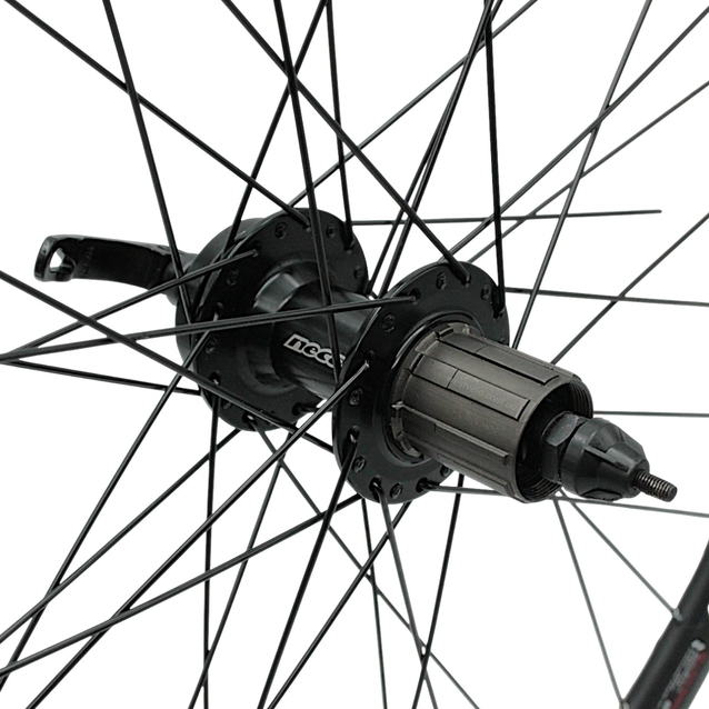 Колесо 27,5 зад, обід 2-ний чорний дисковий, втулка. AL. NECO на касету (8-10S), диск 6 бол, ексцентрик, чорна спиця (Gravity) фото westvelo.com