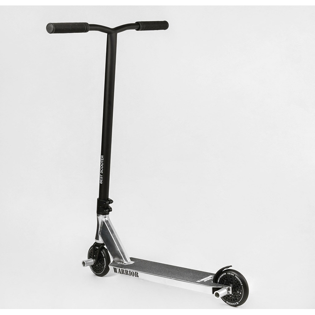 Самокат трюковий Best Scooter «WARRIOR» Т-30401 срібний, HIC-система, пеги, AL диск та дека, колеса PU Ø120mm, ширина керма - 58 см фото westvelo.com