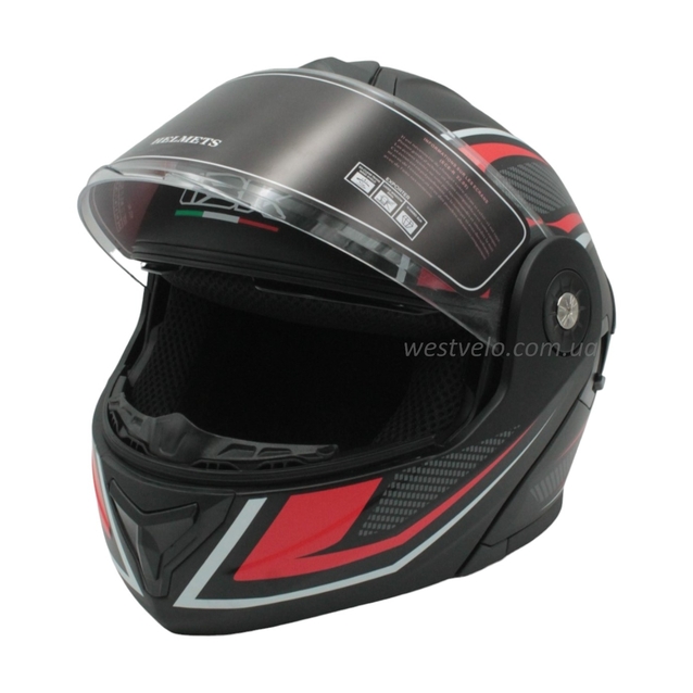 Мото шолом, трансформер (L) IBK-112 чорно-червоний матовий з відкидними окулярами фото westvelo.com