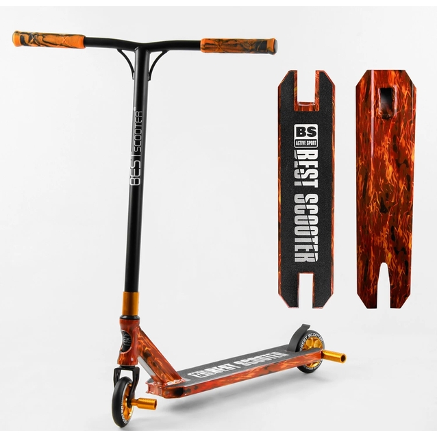 Самокат трюковий Best Scooter «ABSTRACTION» BS-77225 помаранчевий,  HIC-система, пеги, AL диск та дека, колеса PU Ø110mm, ширина керма - 60 см фото westvelo.com