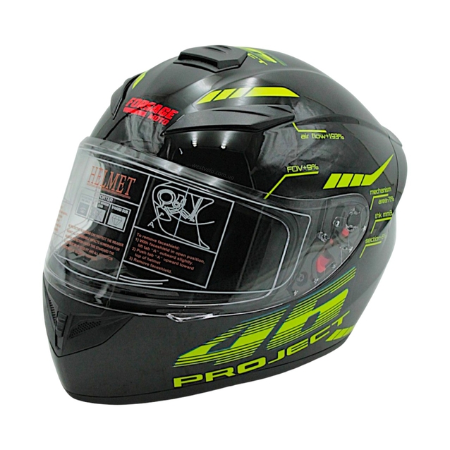 Мото шолом, закритий (L) "222" Чорно-зелений, глянцевий фото westvelo.com