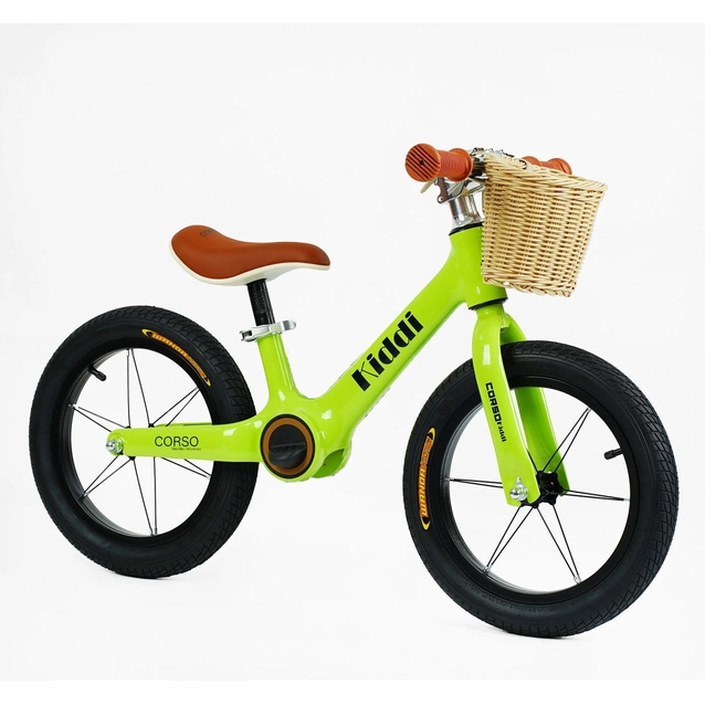 Велобіг 14 Corso надувні колеса, магнієва рама «KIDDI»  LT-14127 салатовий, алюмінієві обода, підставка для ніг, корзинка фото westvelo.com