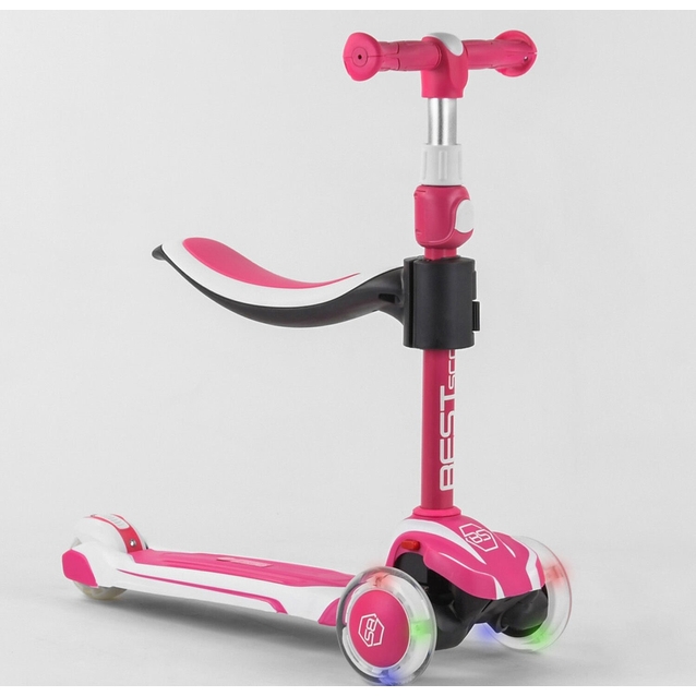 Самокат 2в1 Best Scooter JS-41008/63204 колеса PU 120х80mm зі світлом, сидіння, алюмінієве кермо, рожевий фото westvelo.com