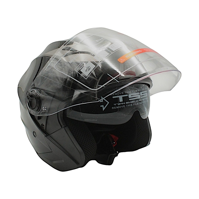 Мото шолом, відкритий (S) (55-56см) BLD-708 чорний глянець з відкидними окулярами фото westvelo.com