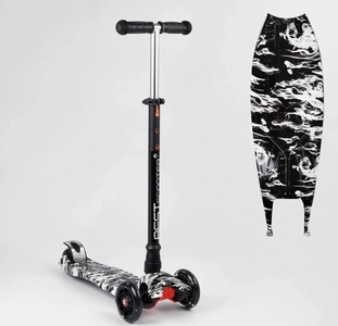 Самокат дитячий 3-х колісний, Best Scooter A 25771 / 779-1512 чорно-білий, колеса PU Ø120mm/80mm зі світлом, трубка керма алюмінієва