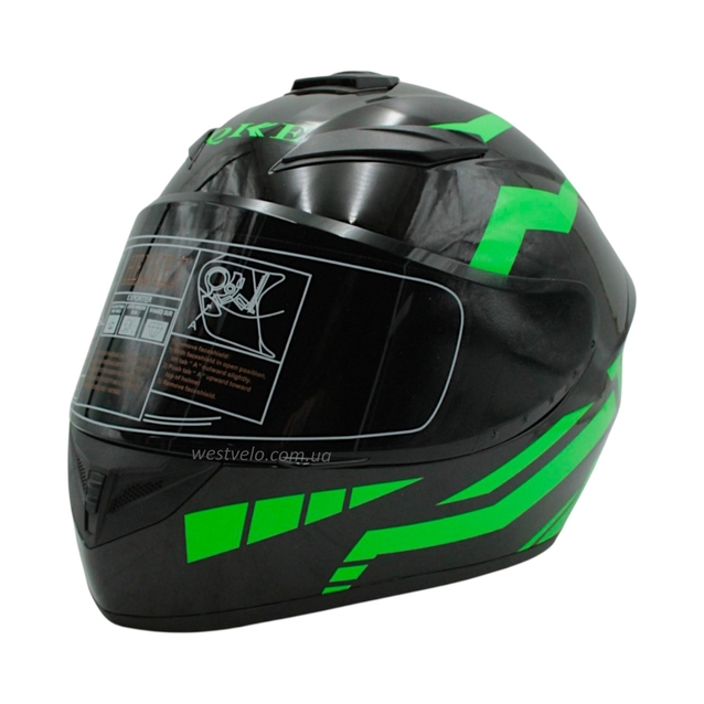 Мото шолом, закритий (L) QIKE Dot "216" чорно-зелений, глянцевий фото westvelo.com
