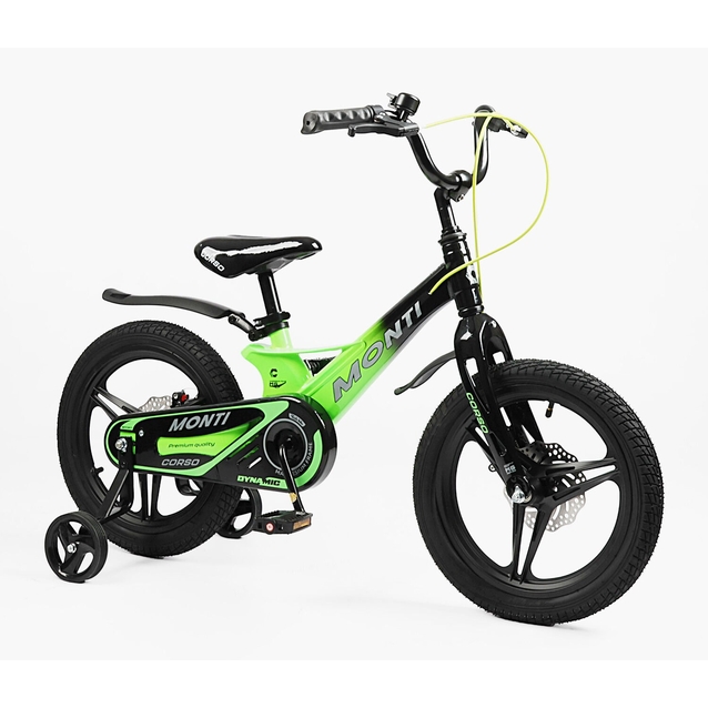 Дитячий велосипед 16 MG Corso «MONTI» MT-16500, магнієва рама, чорно-салатовий фото westvelo.com