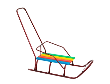 Сани з ручкою, круглі полози, бордові