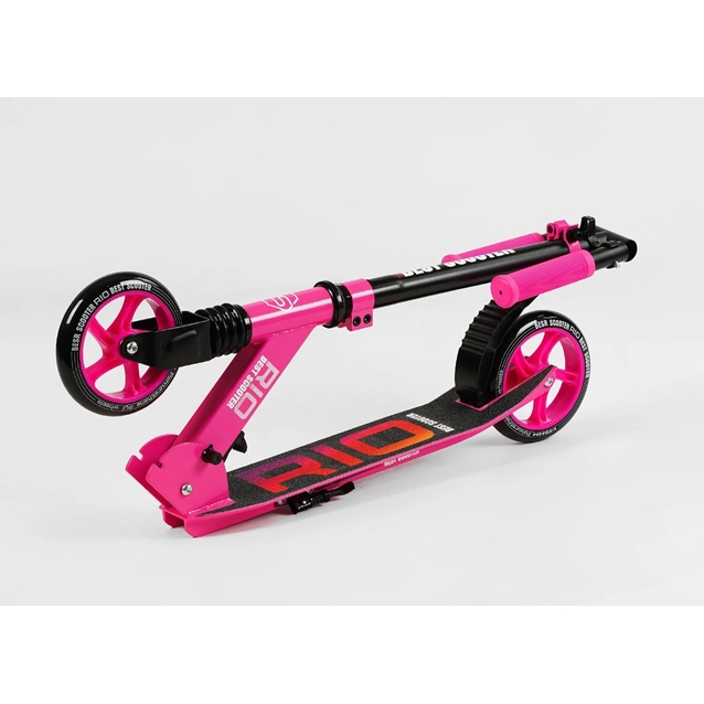 Самокат дитячий 2-х колісний, PU Best Scooter «RIO» 21071 рожевий, Ø145mm, передній амортизатор, AL гальмо фото westvelo.com