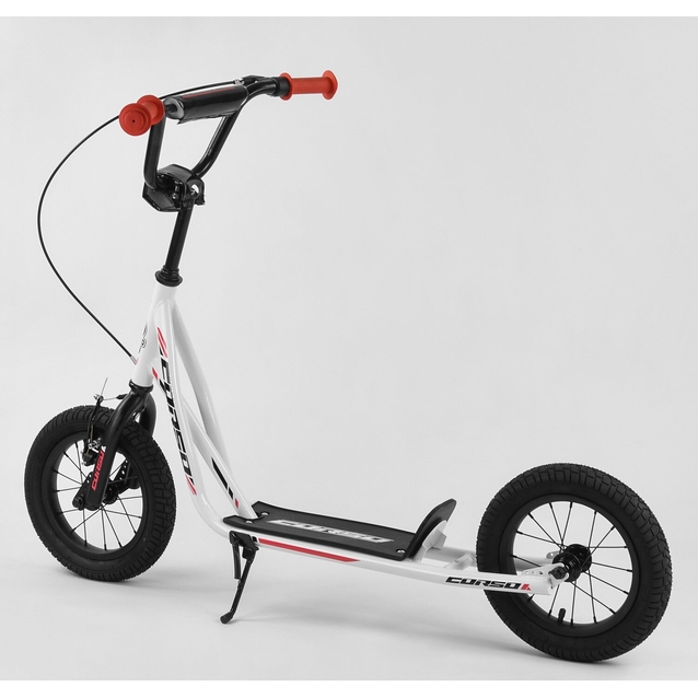 Самокат дитячий 2-х колісний, надувні колеса 12 Corso JT 28822 чорно-білий, ручне переднє гальмо фото westvelo.com