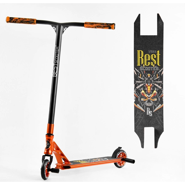 Самокат трюковий Best Scooter «SPIDER» 53880 помаранчевий, HIC-система, пеги, AL диск та дека, колеса PU Ø110mm, ширина керма - 60 см фото westvelo.com