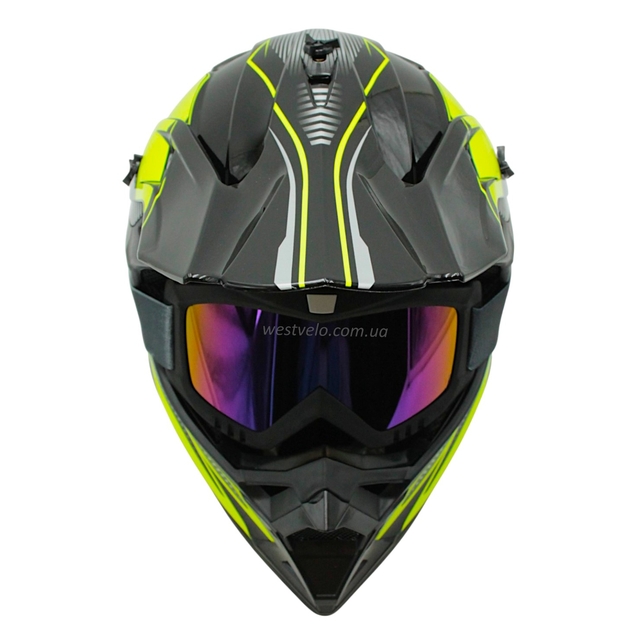 Шолом, закритий крос/ендуро (L) DOT/АТV EDX 024 чорно-жовтий глянець з дашком + окуляри фото westvelo.com