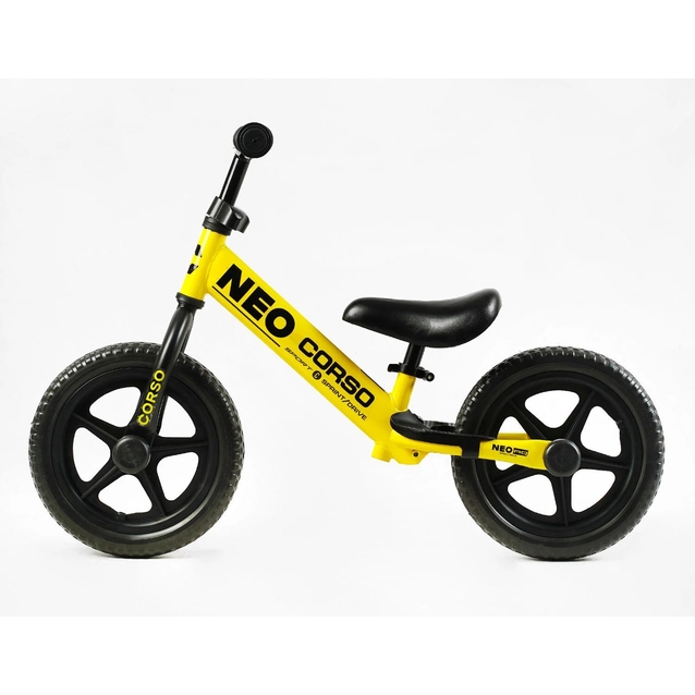 Велобіг 12 Corso, колеса - EVA (піна), сталева рама «NEO» EN-40701 жовтий, підставка для ніг фото westvelo.com