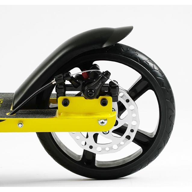 Самокат дитячий 2-х колісний, PU Skyper «UNIC» UN-80064 жовтий, колеса Ø200mm, ручне дискове гальмо, 1 амортизатор передній фото westvelo.com