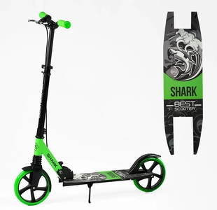 Самокат дитячий 2-х колісний, PU Best Scooter «SHARK» SH-50730 чорно-салатовий, Ø200mm, з ручним гальмом, затискач керма, 1 амортизатор
