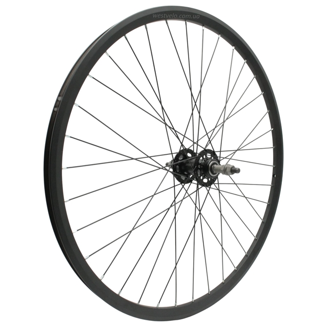 Колесо 26 зад, обід 2-ний чорний дисковий, втулка SHUNFENG проми, диск 6 болтів, чорна спиця фото westvelo.com