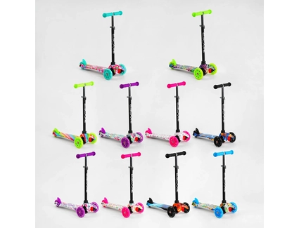 Самокат дитячий 3-х колісний, Skyper «MINI» 112-40103 видається тільки ЯЩИКОМ МІКС кольорів (10), колеса PU Ø120mm/80mm зі світлом