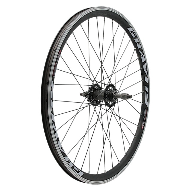 Колесо 24 зад, обід 2-ний чорний, втулка SHUNFENG проми, диск 6 болтів, чорна спиця фото westvelo.com