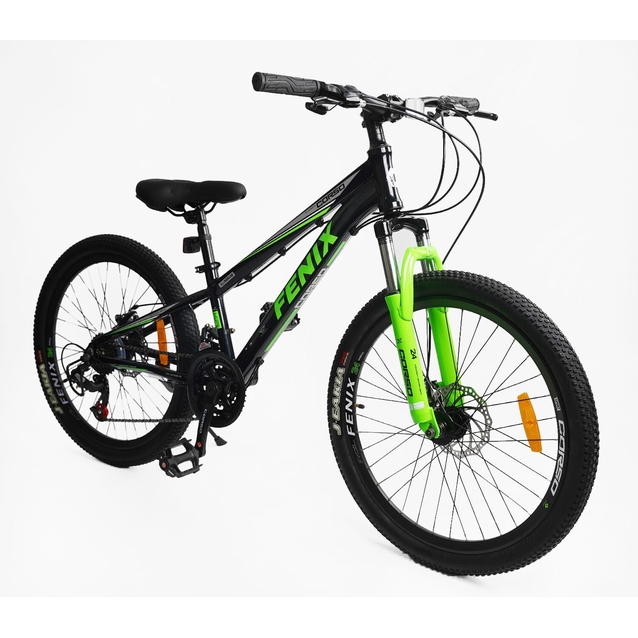 Велосипед 24 AL Corso «FENIX» FX-24882 алюміній 11", (к-т Saiguan) чорно-салатовий фото westvelo.com