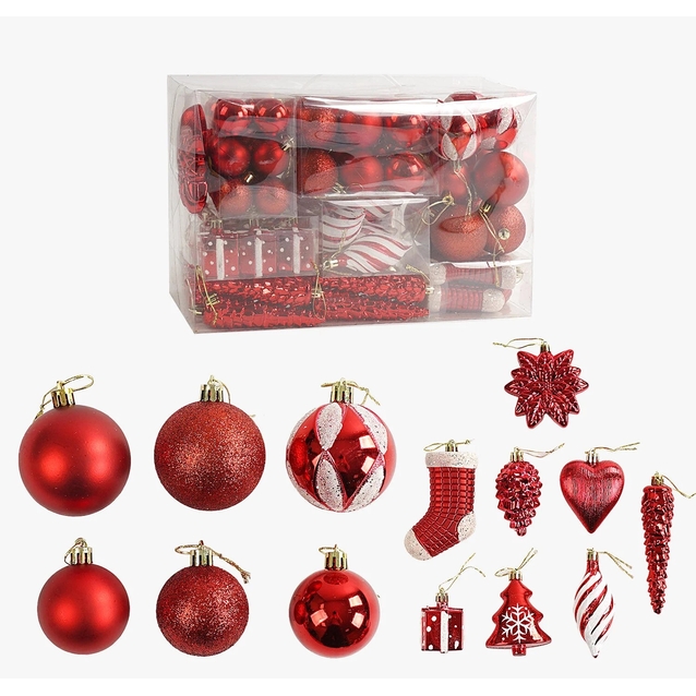 Новорічні прикраси 72 шт, кульки, бурульки, будиночки, ялинки, у слюді (C 67563) фото westvelo.com