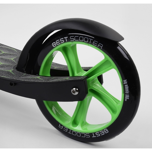Самокат дитячий 2-х колісний, PU Best Scooter 62798 чорно-салатовий, колеса Ø230-180mm, 1 амортизатор фото westvelo.com