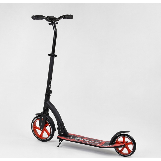 Самокат дитячий 2-х колісний, PU Best Scooter 40860 чорно-червоний, колеса Ø230-200mm, AL, 1 амортизатор, широкий руль, зажим руля фото westvelo.com