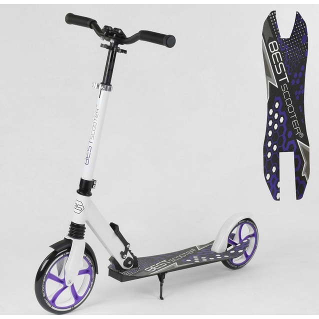Самокат дитячий 2-х колісний, PU Best Scooter 91458 біло-фіолетовий, колеса Ø220-200mm, 1 амортизатор фото westvelo.com