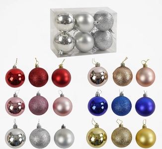 Новорічні прикраси .6 шт, 6 видів, кульки, D = 6 см, у слюді, ВИДАЄТЬСЯ МІКС ВИДІВ (C 67652)