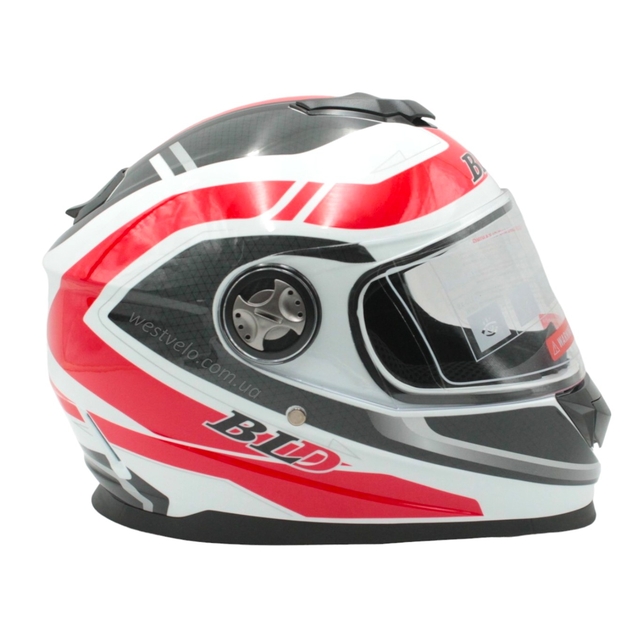 Мото шолом, закритий (L 59-60) BLD-М65 інтеграл, білий глянець з червоно-чорним малюнком фото westvelo.com