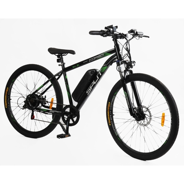 Електровелосипед 29 ST Corso «SPLIT» SP-65112 сталь 19, двигун 350W, акумулятор 36V13Ah літієвий (к-т SHIMANO) чорно-зелений фото westvelo.com