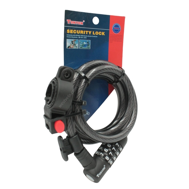 Замок TONYON 535 Ø12mm-1500mm змінний код, з кріпленням на раму фото westvelo.com