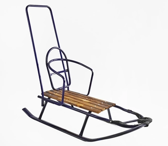 Сани зйомна спинка, з ручкою, плоскі полози, Ц18083 сині