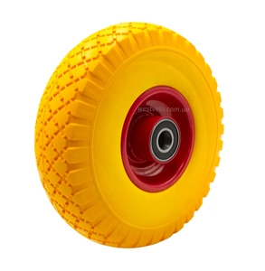 Колесо тачки жовте "4" 3.00-4 під вісь Ø20, пінополіуретанове