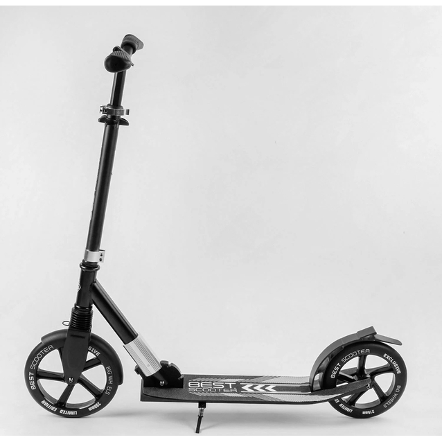 Самокат дитячий 2-х колісний, PU Best Scooter 41629 чорний, колеса Ø230-215mm, AL, 1 амортизатор передній фото westvelo.com