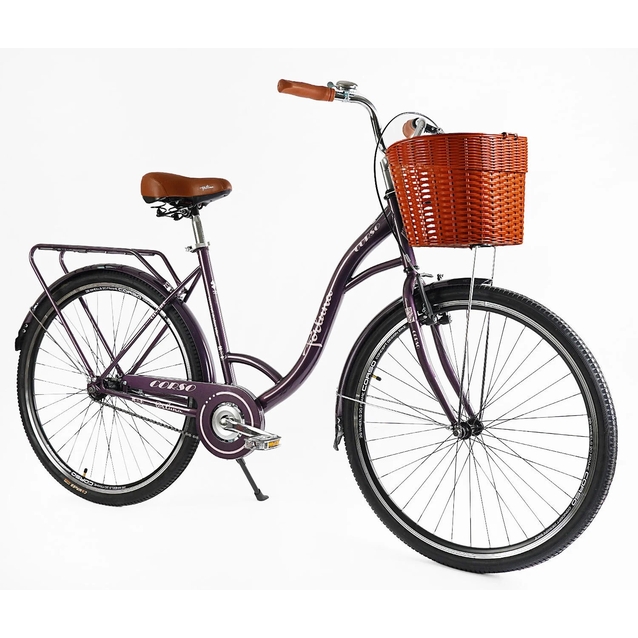Міський велосипед 28 ST Corso «FORTUNA» FR-28722 сталь 20", темно фіолетовий (+к/к/б) кошик коричневий фото westvelo.com