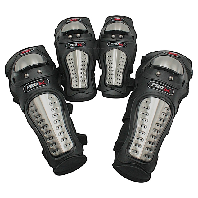 Мотозахист наколінники + налокітники "PRO X" P01, сталь, хром фото westvelo.com