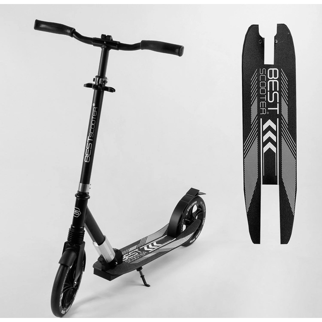 Самокат дитячий 2-х колісний, PU Best Scooter 41629 чорний, колеса Ø230-215mm, AL, 1 амортизатор передній фото westvelo.com