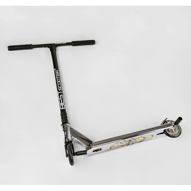 Самокат трюковий Best Scooter «KRAKEN» KR-82080 срібний, HIC-система, пеги, AL диск та дека, колеса PU Ø110mm, ширина керма - 58 см фото westvelo.com