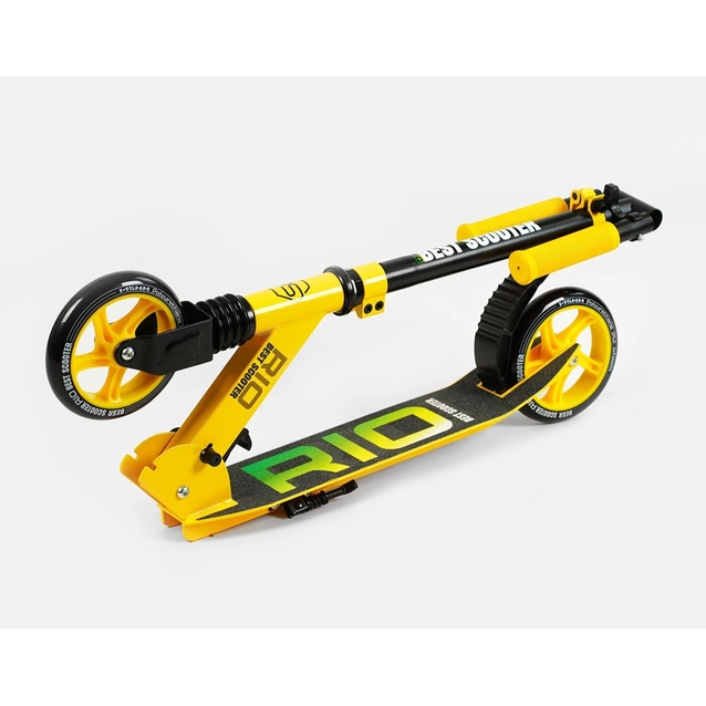 Самокат дитячий 2-х колісний, PU Best Scooter «RIO» 35959 жовтий, Ø145mm, передній амортизатор, AL гальмо фото westvelo.com