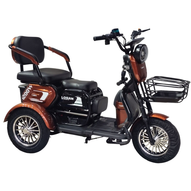 Трицикл Corso «LOGAN PRO» LN-370618, двигун 1200W, акумулятор 72V 28Ah графеновий, коричневий + 1 ящик. акум, колеса 10" фото westvelo.com