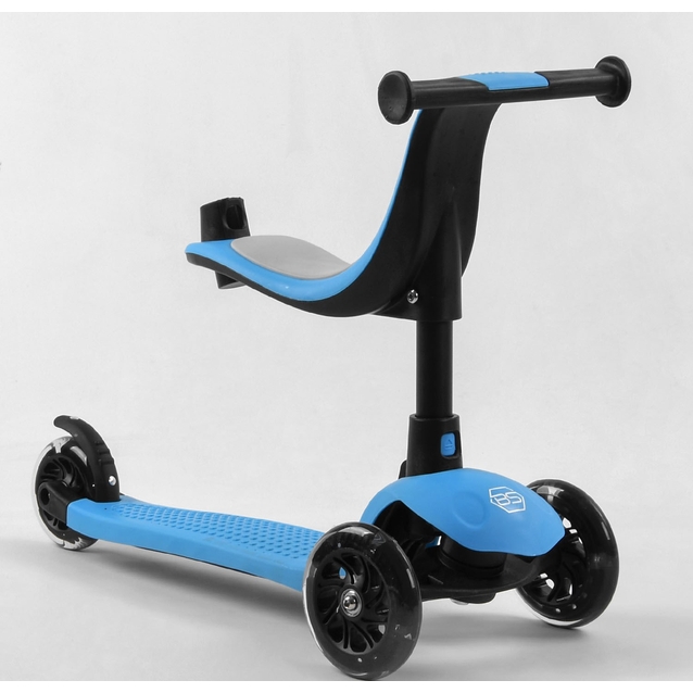 Самокат 3в1 Best Scooter PL-422 колеса PU 120х80mm зі світлом, сидіння, батьківська ручка, блакитний фото westvelo.com