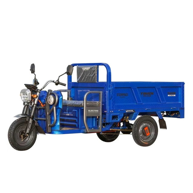 Трицикл РОЗІБРАНИЙ вантажний Corso «TRUCK PLUS» CR-120778, двигун 1500W, акумулятор 72V 58Ah графеновий, синій, 6 МІСЦЬ+2ящик.акум, колеса 12" фото westvelo.com