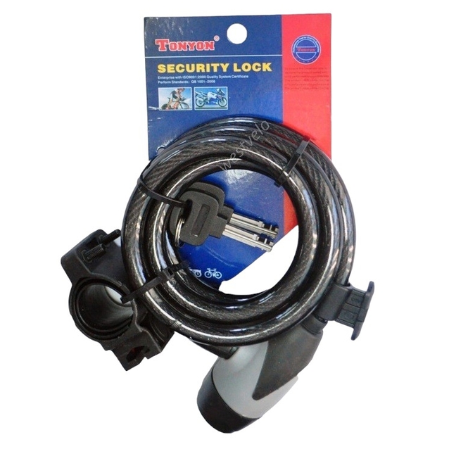 Замок TONYON 545 Ø12mm-1500mm на ключ, з кріпленням на раму фото westvelo.com