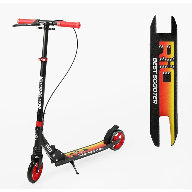 Самокат дитячий 2-х колісний, PU Best Scooter «RIO» R-80960 червоний, Ø145mm, передній амортизатор, AL гальмо фото westvelo.com