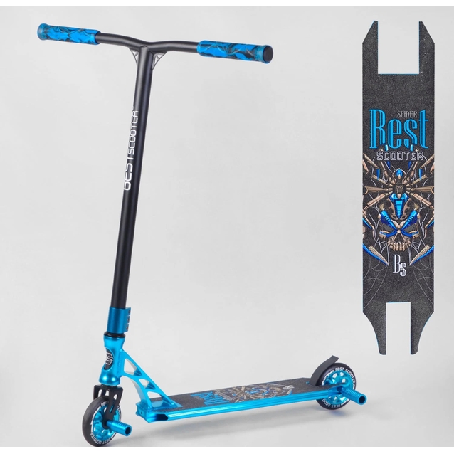 Самокат трюковий Best Scooter «SPIDER» 53480 синій, HIC-система, пеги, AL диск та дека, колеса PU Ø110mm, ширина керма - 60 см фото westvelo.com