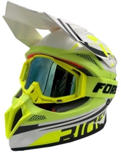 Шолом, закритий крос/ендуро (L 59-60) АТV Forsage Rider 030 біло-жовтий глянець з дашком + окуляри