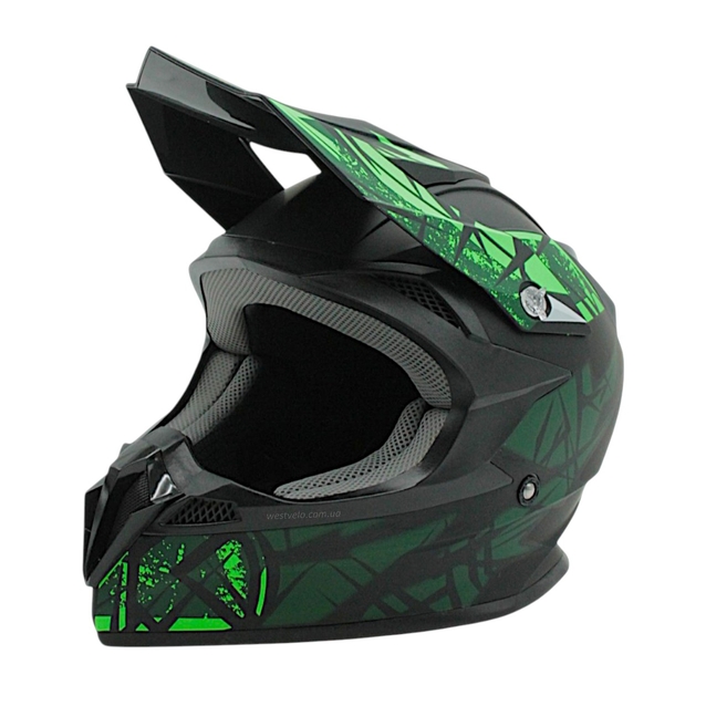 Шолом, закритий крос/ендуро (L ) (59-60) АТV Forsage Rider 027 чорно-салатовий матовий з дашком + окуляри фото westvelo.com